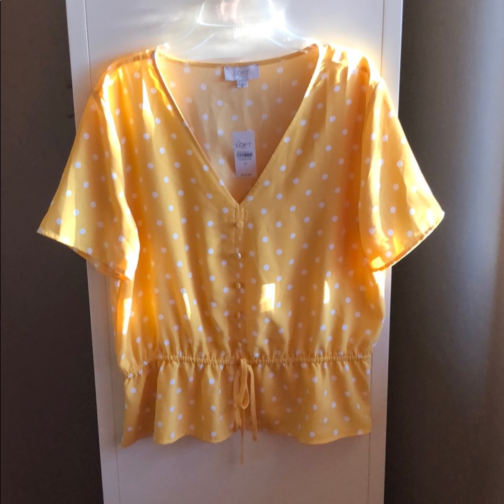 Loft yellow polka dot peplum blouse